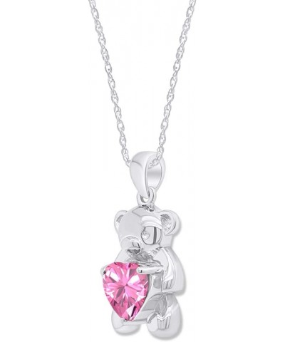 925 Sterling Silver Teddy Bear Pendant Necklace with Simulated Gemstone Love Heart Bear white-gold-plated-silver Tourmaline $...