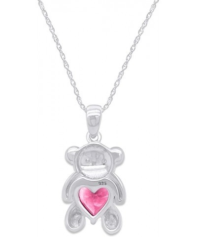 925 Sterling Silver Teddy Bear Pendant Necklace with Simulated Gemstone Love Heart Bear white-gold-plated-silver Tourmaline $...