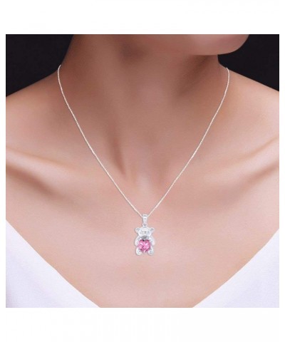 925 Sterling Silver Teddy Bear Pendant Necklace with Simulated Gemstone Love Heart Bear white-gold-plated-silver Tourmaline $...