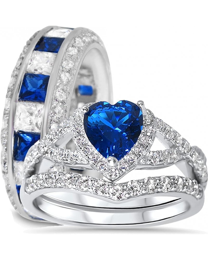 His Hers Sterling Blue Sapphire CZ Bridal Wedding Band Engagement Ring Set Him Her Her 6 - His 14 $59.40 Sets