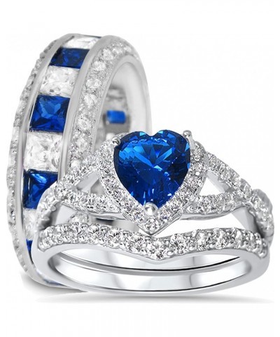 His Hers Sterling Blue Sapphire CZ Bridal Wedding Band Engagement Ring Set Him Her Her 6 - His 14 $59.40 Sets