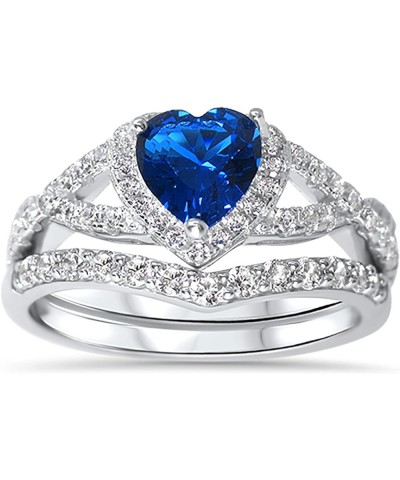 His Hers Sterling Blue Sapphire CZ Bridal Wedding Band Engagement Ring Set Him Her Her 6 - His 14 $59.40 Sets