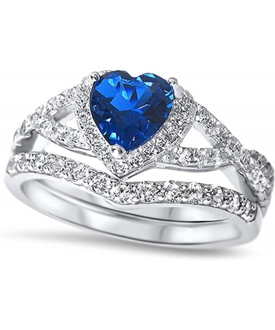 His Hers Sterling Blue Sapphire CZ Bridal Wedding Band Engagement Ring Set Him Her Her 6 - His 14 $59.40 Sets