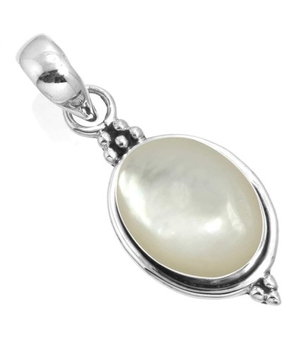 925 Sterling Silver Handmade Pendant for Women 10x14 Oval Gemstone Costume Silver Jewelry for Gift (99553_P) Mother Of Pearl ...