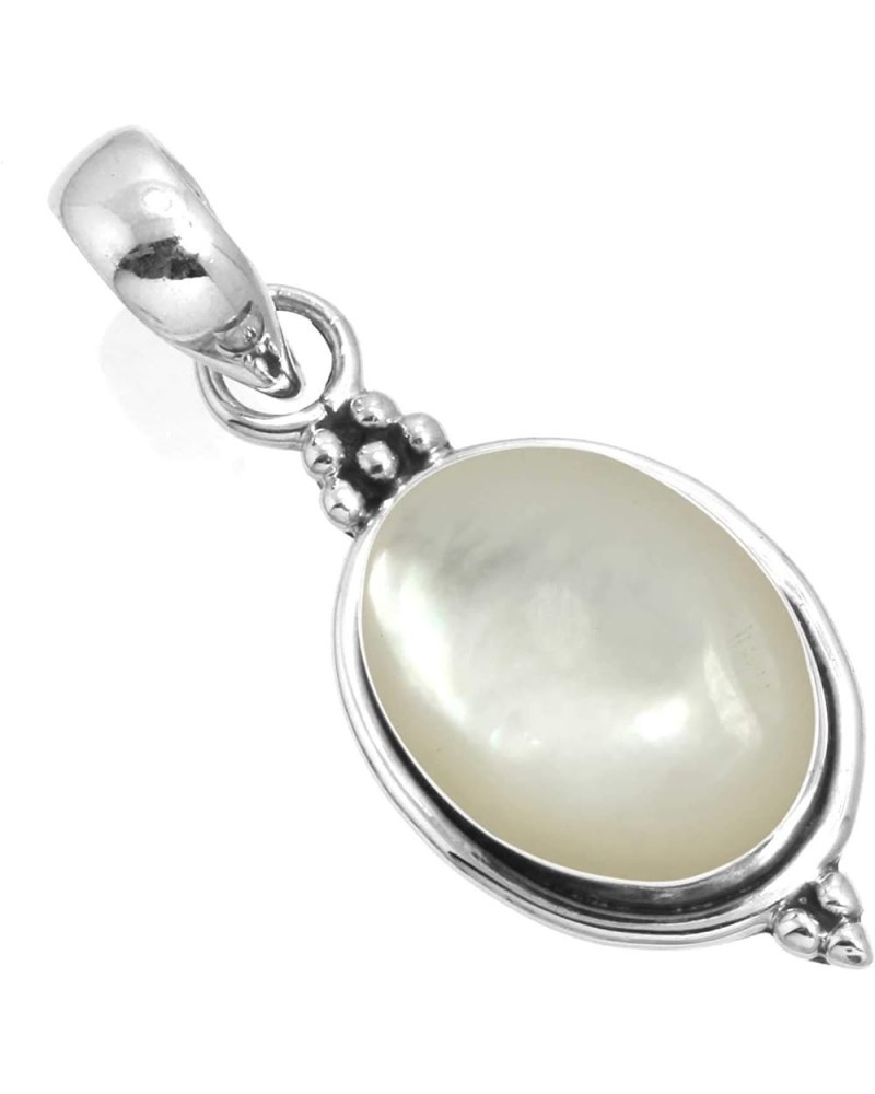 925 Sterling Silver Handmade Pendant for Women 10x14 Oval Gemstone Costume Silver Jewelry for Gift (99553_P) Mother Of Pearl ...