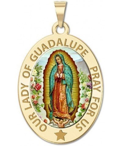 Our Lady of Guadalupe Religious Medal Oval - in Sterling Silver and 10K or 14K Gold 1/2 x 2/3 Inch Medal + Engraving 10k Yell...