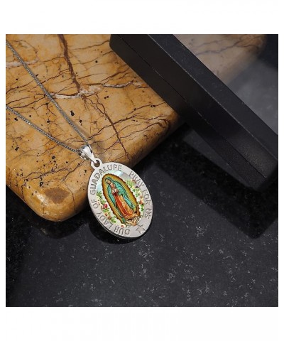 Our Lady of Guadalupe Religious Medal Oval - in Sterling Silver and 10K or 14K Gold 1/2 x 2/3 Inch Medal + Engraving 10k Yell...