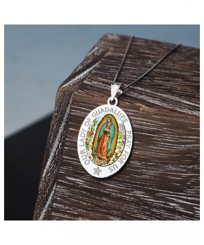 Our Lady of Guadalupe Religious Medal Oval - in Sterling Silver and 10K or 14K Gold 1/2 x 2/3 Inch Medal + Engraving 10k Yell...