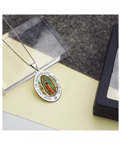 Our Lady of Guadalupe Religious Medal Oval - in Sterling Silver and 10K or 14K Gold 1/2 x 2/3 Inch Medal + Engraving 10k Yell...