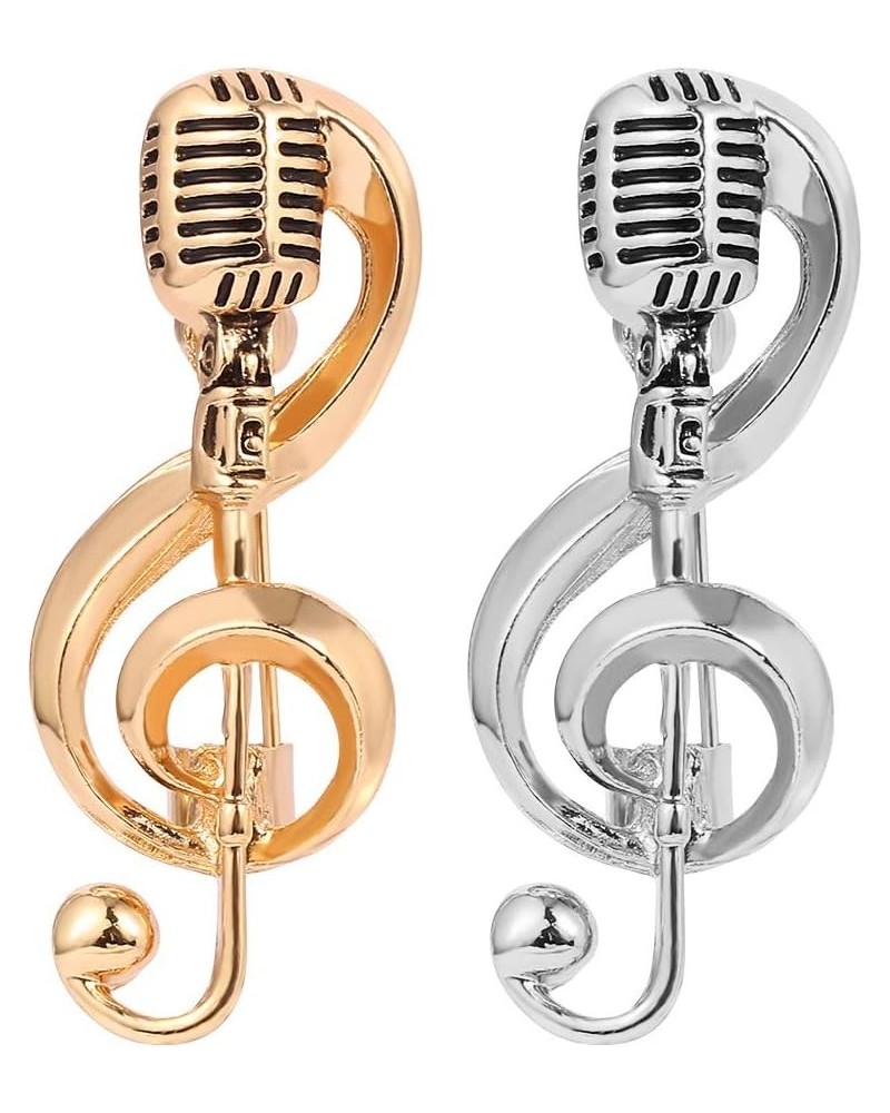 Microphone Music Note Brooch Pins Retro Rock Hip Pop Jewelry for Women Men Set $5.79 Brooches & Pins