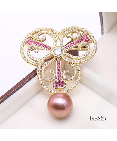 Pin Lustrous 12.5mm Lavender Round Edison Pearl Brooch for Womens Gift Party $24.29 Brooches & Pins