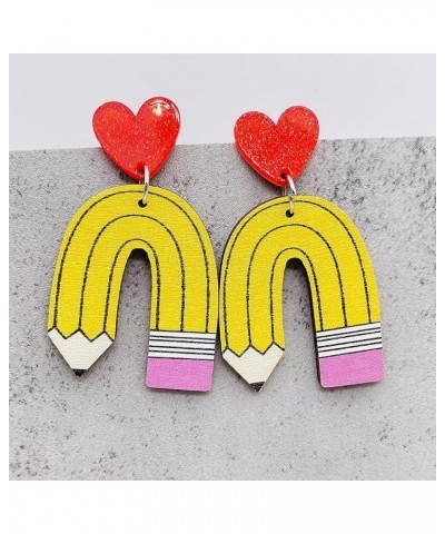 Wooden Drop Teacher Earrings for Women, Dangle Earrings for Teachers Fun Teacher Appreciation Jewelry Gifts heart pencil $7.4...