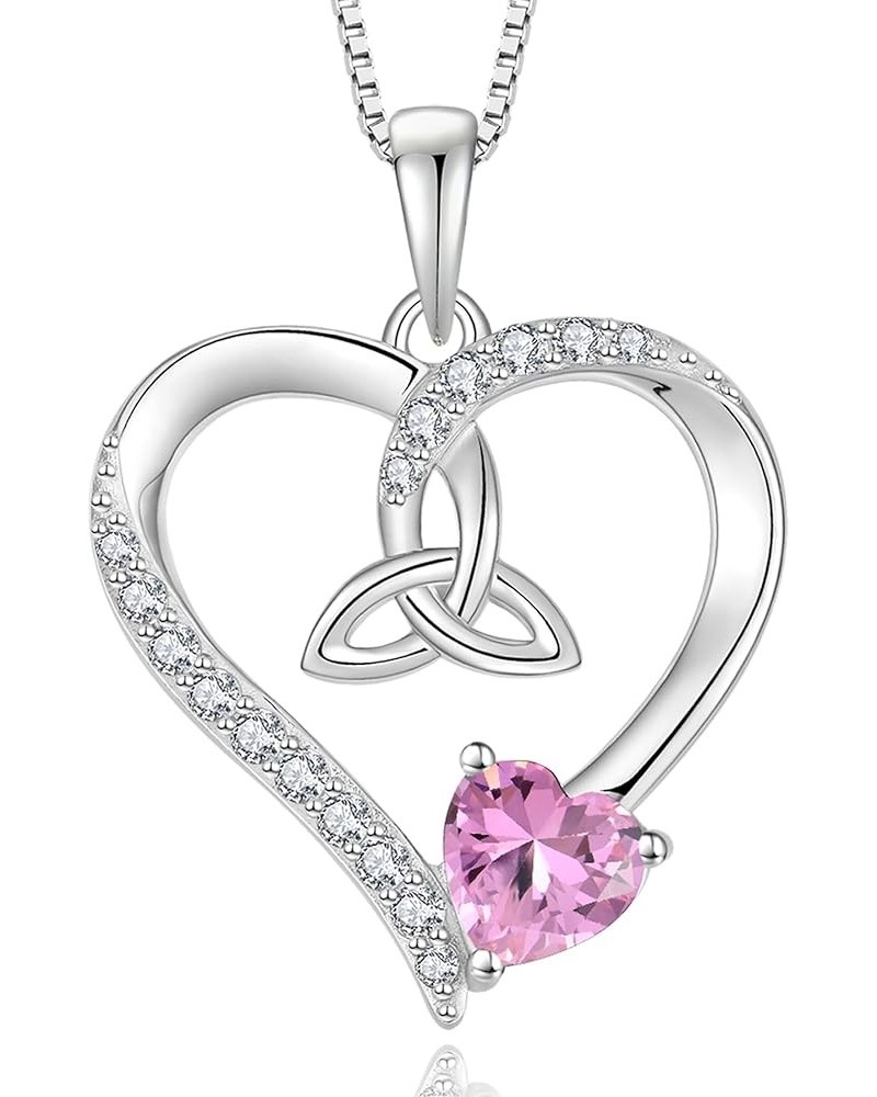 Celtic knot Heart Necklace 925 Sterling Silver Pendant Necklace for Women Birthstone Jewelry Gifts Pink $26.03 Necklaces