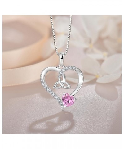 Celtic knot Heart Necklace 925 Sterling Silver Pendant Necklace for Women Birthstone Jewelry Gifts Pink $26.03 Necklaces