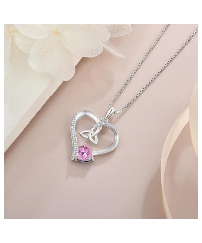 Celtic knot Heart Necklace 925 Sterling Silver Pendant Necklace for Women Birthstone Jewelry Gifts Pink $26.03 Necklaces