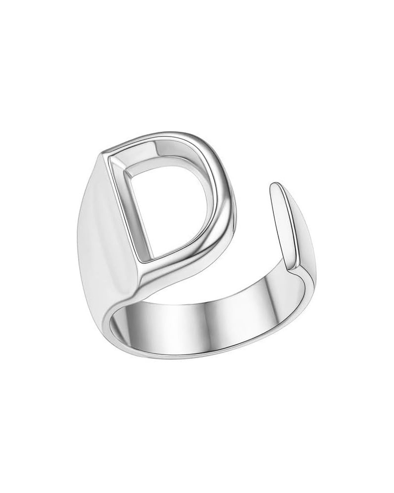 A-Z Wide Name Initial Alphabet Adjustable Open Ring,Bold Initial Letter Rings,Women Ring Personalised Engraved Women's Open R...