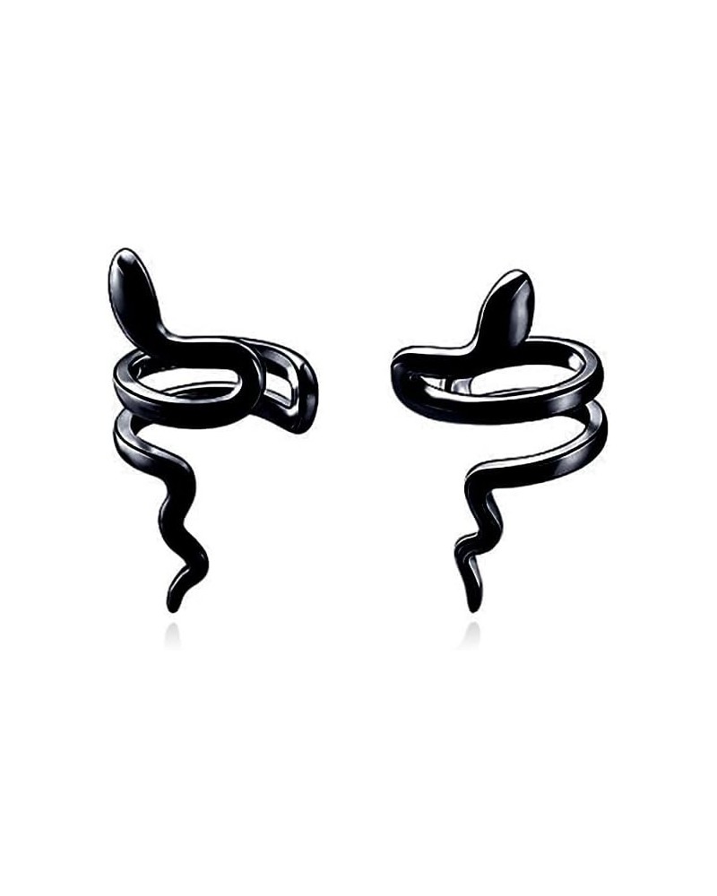 Solid 925 Sterling Silver Snake Cuff Earrings No Piercing Wraps for Women Girls Snake Clip On Earrings Crawler C-Black Gold $...