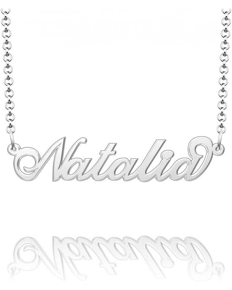 Name Necklace Personalized Gold Custom Name Plate Necklace Sterling Silver Natalia-Silver $19.37 Necklaces