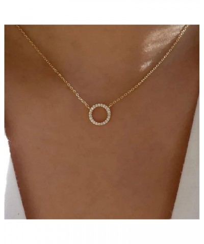 Boho Crystal Circle Choker Necklace Gold Open Circle Pendant Necklace Cz Full Rhinestone Karma Necklace Minimalist Geometry N...