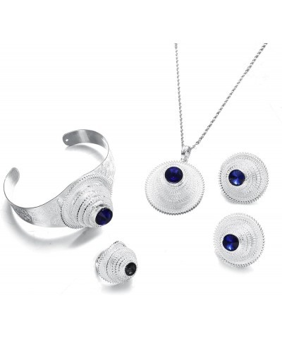 Ethiopian Jewelry Sets Pendant Necklaces Earrings Ring Bangles for Women Eritrean African Bride Gifts blue $8.26 Jewelry Sets