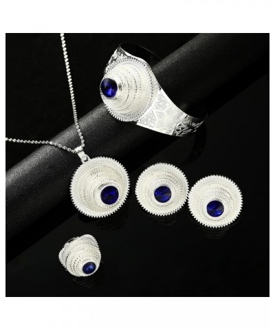 Ethiopian Jewelry Sets Pendant Necklaces Earrings Ring Bangles for Women Eritrean African Bride Gifts blue $8.26 Jewelry Sets