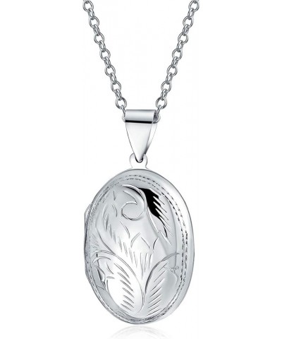 Personalized Engrave Vintage Style carved Floral Leaf Photo Oval Shape Lockets For Women That Hold Pictures .925 Silver Locke...