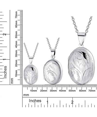 Personalized Engrave Vintage Style carved Floral Leaf Photo Oval Shape Lockets For Women That Hold Pictures .925 Silver Locke...