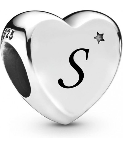 Initial A to Z Letter Heart Charm fits Pandora Moments Bracelets Alphabet Star S925 Sterling Silver Beads Family Birthday Ini...