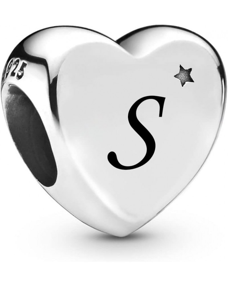 Initial A to Z Letter Heart Charm fits Pandora Moments Bracelets Alphabet Star S925 Sterling Silver Beads Family Birthday Ini...