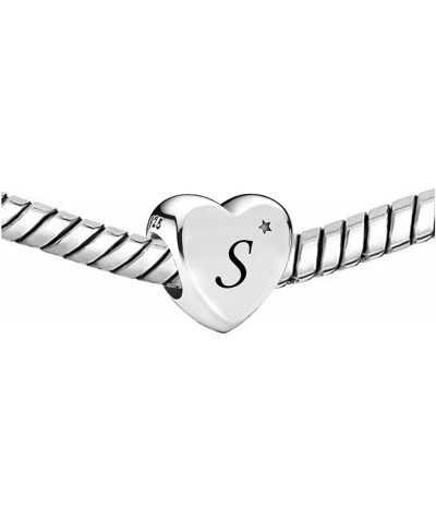 Initial A to Z Letter Heart Charm fits Pandora Moments Bracelets Alphabet Star S925 Sterling Silver Beads Family Birthday Ini...