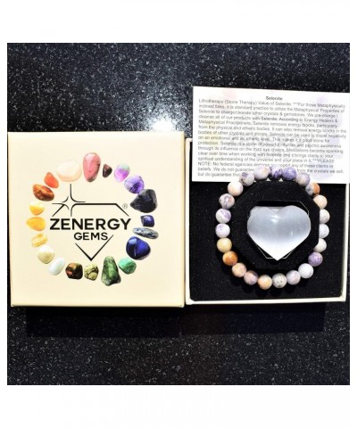 Charged Natural Gemstone Crystal 8mm Bead Bracelet + Selenite Charging Heart [Included] Flower Charoite $6.32 Bracelets