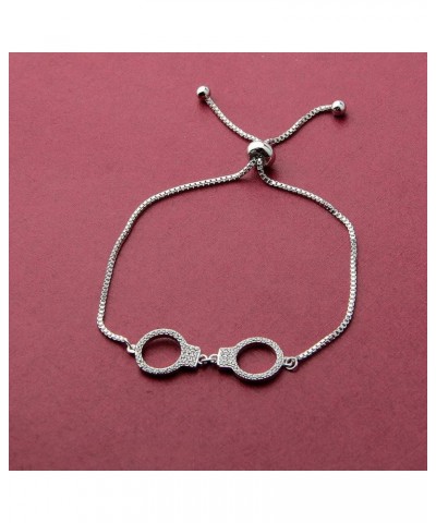 Simple Handcuff Bracelet Best Friend Jewelry Gift Crystal Handcuff Adjustable Chain Bracelet Gift for Sister Friend Silver $8...