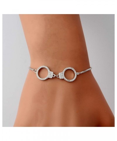 Simple Handcuff Bracelet Best Friend Jewelry Gift Crystal Handcuff Adjustable Chain Bracelet Gift for Sister Friend Silver $8...