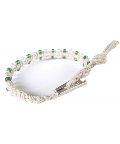 Glass Beaded Adjustable Alligator Clip Natural Hemp Bracelet - Handmade Green $9.34 Bracelets