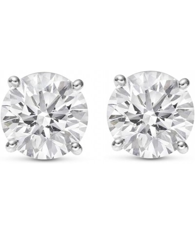 Natural Round Brilliant Solitaire Diamond Stud Earrings for Women 4 Prong Push Back (I-J Color I1 Clarity) 3.01 Carat 14K Whi...