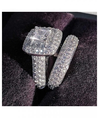 2pcs Women Engagement Ring Set Cubic Zirconia Bridal Wedding Band Square Cut Simulated Diamond Ring (Black, 9) C-silver 10 $5...