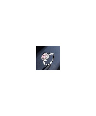 S925 Silver Pink Colored Gemstone Ring Micro-Set Simulation Square Diamond Princess Ladies Diamond Ring (9 ) $9.89 Rings