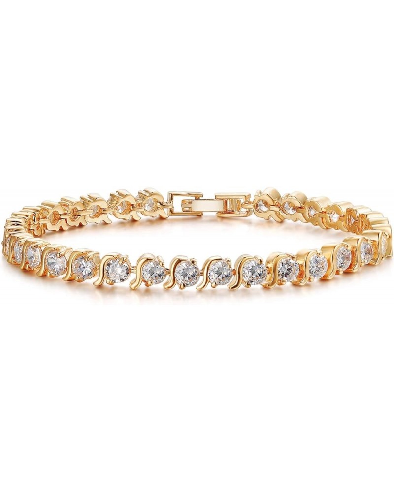 Tennis Bracelets for Women 14K Plated Gold 4mm Cubic Zirconia Bracelets Champagne Gold $17.10 Bracelets