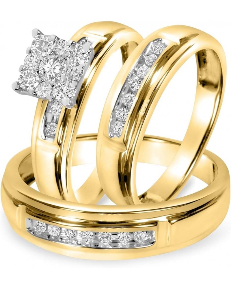 CZ His and Hers Wedding Couple Ring Bridal Set in 925 Sterling Silver 14K Yellow Gold Over Women's Size 10 & Men's Size 6 $71...