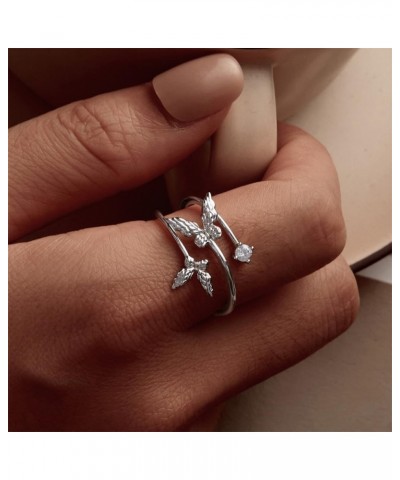 Couple Butterfly Adjustable Open Wrap Ring 925 Sterling Silver White Gold Plated Stacking Statement Wedding Finger Rings for ...