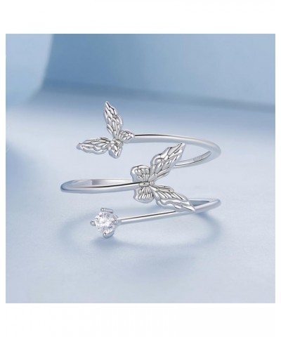 Couple Butterfly Adjustable Open Wrap Ring 925 Sterling Silver White Gold Plated Stacking Statement Wedding Finger Rings for ...