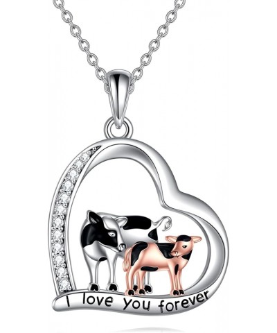 Panda/Frog/Highland Cow/Cow/Corgi Women's Sterling Silver Necklace, Heart Shape Pendant Jewelry for Mother, Hypoallergenic Lo...