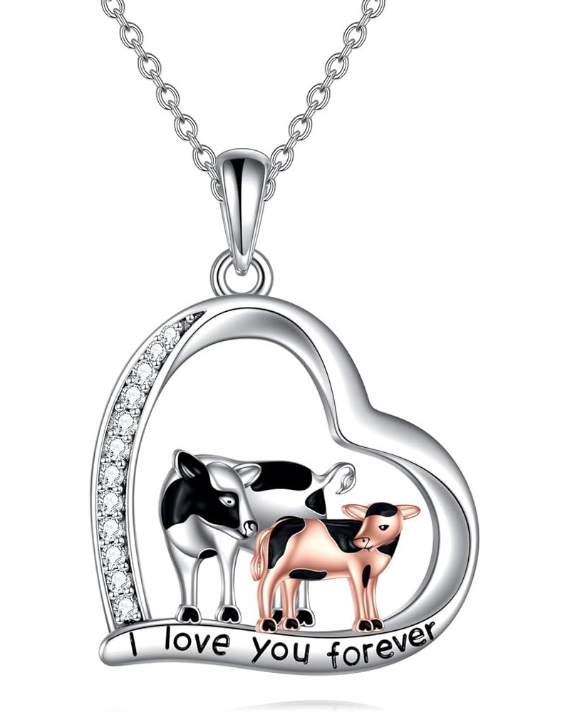 Panda/Frog/Highland Cow/Cow/Corgi Women's Sterling Silver Necklace, Heart Shape Pendant Jewelry for Mother, Hypoallergenic Lo...