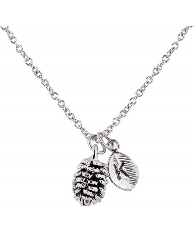 Silver Dainty Pinecone Necklace Initial Necklace Nature Necklace Leaf Necklace for Her K $15.68 Necklaces