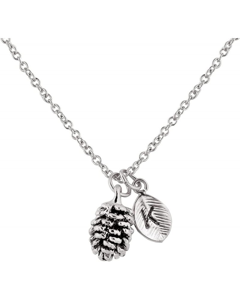 Silver Dainty Pinecone Necklace Initial Necklace Nature Necklace Leaf Necklace for Her K $15.68 Necklaces