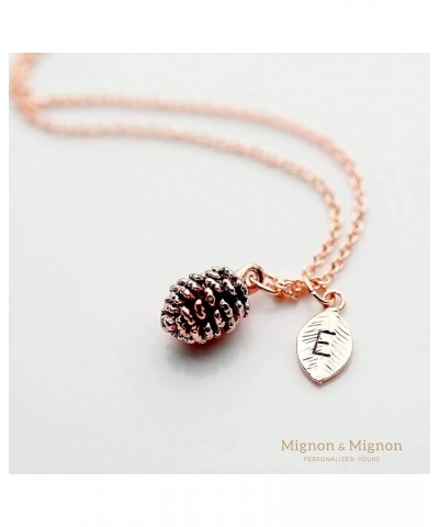 Silver Dainty Pinecone Necklace Initial Necklace Nature Necklace Leaf Necklace for Her K $15.68 Necklaces