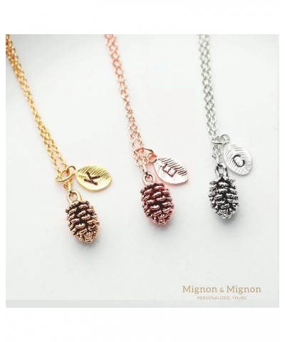 Silver Dainty Pinecone Necklace Initial Necklace Nature Necklace Leaf Necklace for Her K $15.68 Necklaces