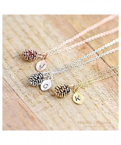 Silver Dainty Pinecone Necklace Initial Necklace Nature Necklace Leaf Necklace for Her K $15.68 Necklaces