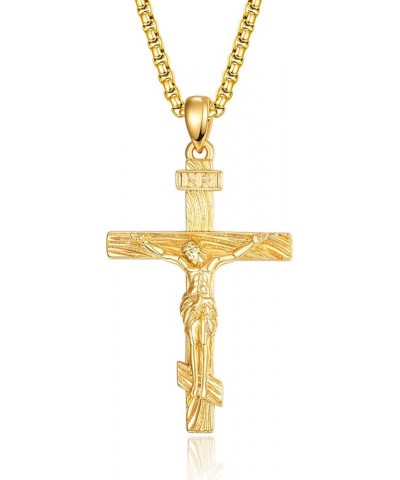 925 Sterling Silver Patron Saint Necklace | Amulet Necklace Cross Jewelry for Men with 2.5mm 22"+2" Rolo Chain G-Crucifix (Go...