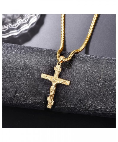 925 Sterling Silver Patron Saint Necklace | Amulet Necklace Cross Jewelry for Men with 2.5mm 22"+2" Rolo Chain G-Crucifix (Go...